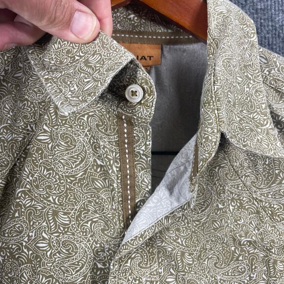 Ariat Pearl Snap Western Shirt Men's Large Green Paisley Allover Cowboy Rodeo - Picture 5 of 12